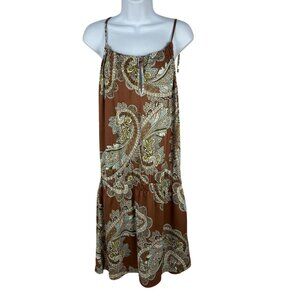 Veronica M Brown Paisley Sleeveless Dress With Adjustable Straps Womens Size M